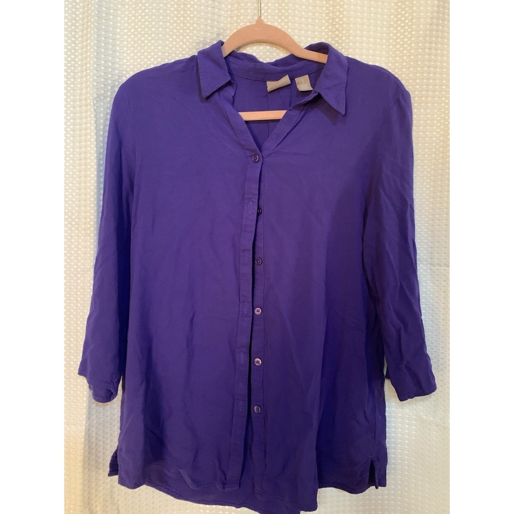 Chico's Women Button Up Blouse Long Sleeve Solid Rayon Purple Size 1